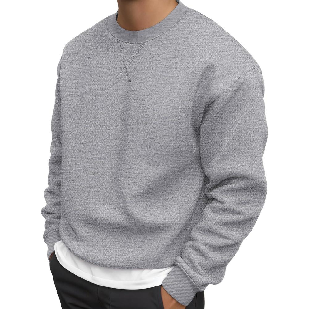 imageJMIERR Mens Fleece Crewneck Sweatshirt Casual Long Sleeves Cotton Warm Basic Pullover Fashion ShirtsLight Grey
