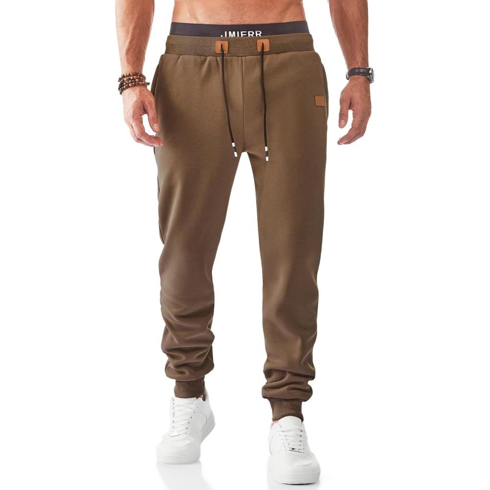 imageJMIERR Mens Fleece ampamp Regular Sweatpants with Zipper Pockets Tapered Joggers Drawstring Waist Athletic Workout Track PantsFleece Desert Palm