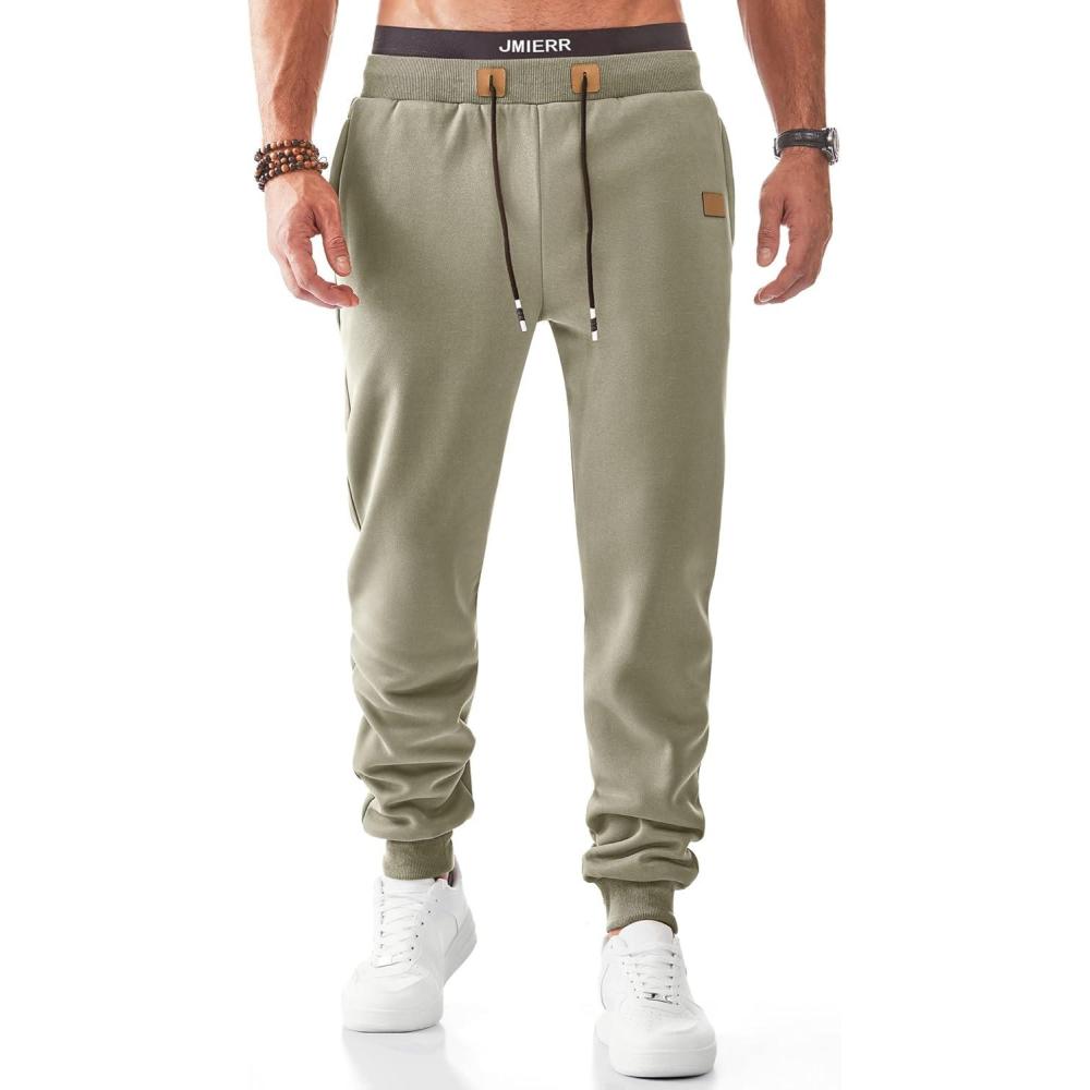 imageJMIERR Mens Fleece ampamp Regular Sweatpants with Zipper Pockets Tapered Joggers Drawstring Waist Athletic Workout Track PantsFleece Laurel Green