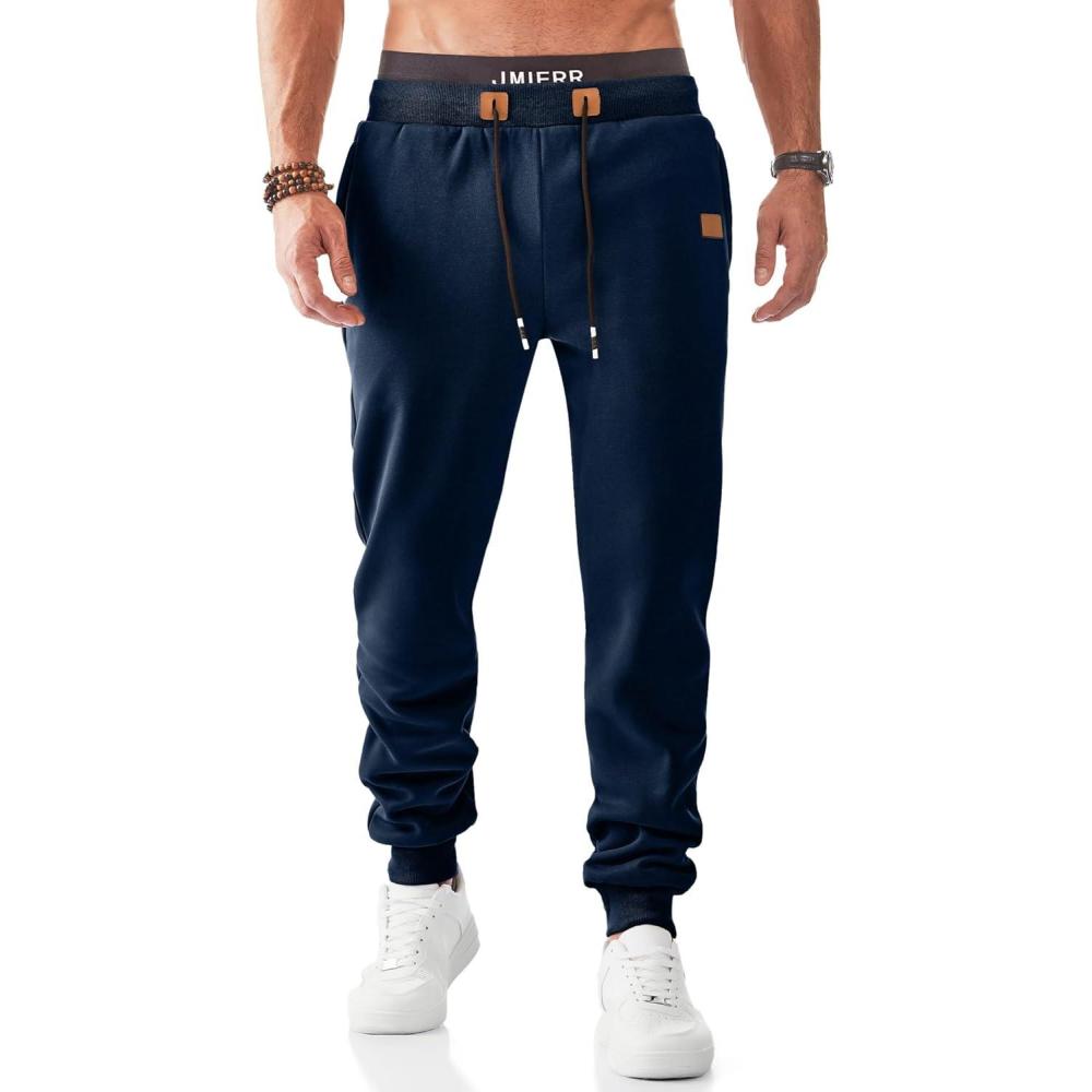 imageJMIERR Mens Fleece ampamp Regular Sweatpants with Zipper Pockets Tapered Joggers Drawstring Waist Athletic Workout Track PantsFleece Navy Blue