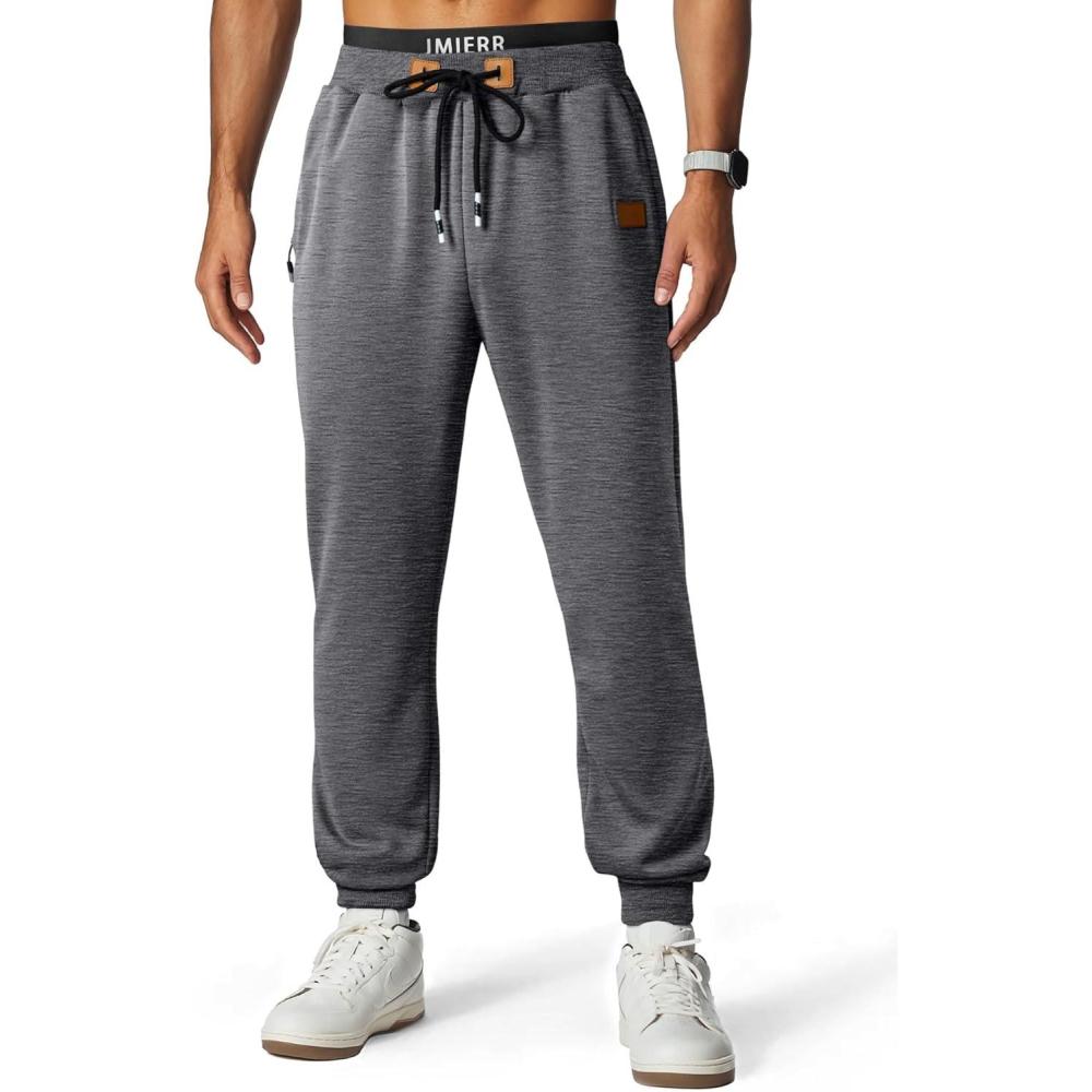 imageJMIERR Mens Fleece ampamp Regular Sweatpants with Zipper Pockets Tapered Joggers Drawstring Waist Athletic Workout Track PantsRegular Medium Grey