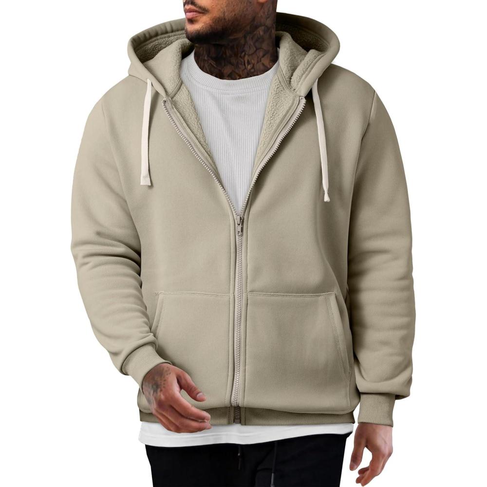imageJMIERR Mens Full Zip Hooded Fleece Drawstring Hoodies Pullover Sweatshirts Casual Long Sleeve ShirtsBeige