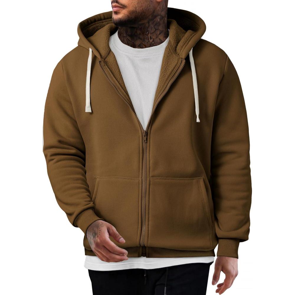 imageJMIERR Mens Full Zip Hooded Fleece Drawstring Hoodies Pullover Sweatshirts Casual Long Sleeve ShirtsBrown