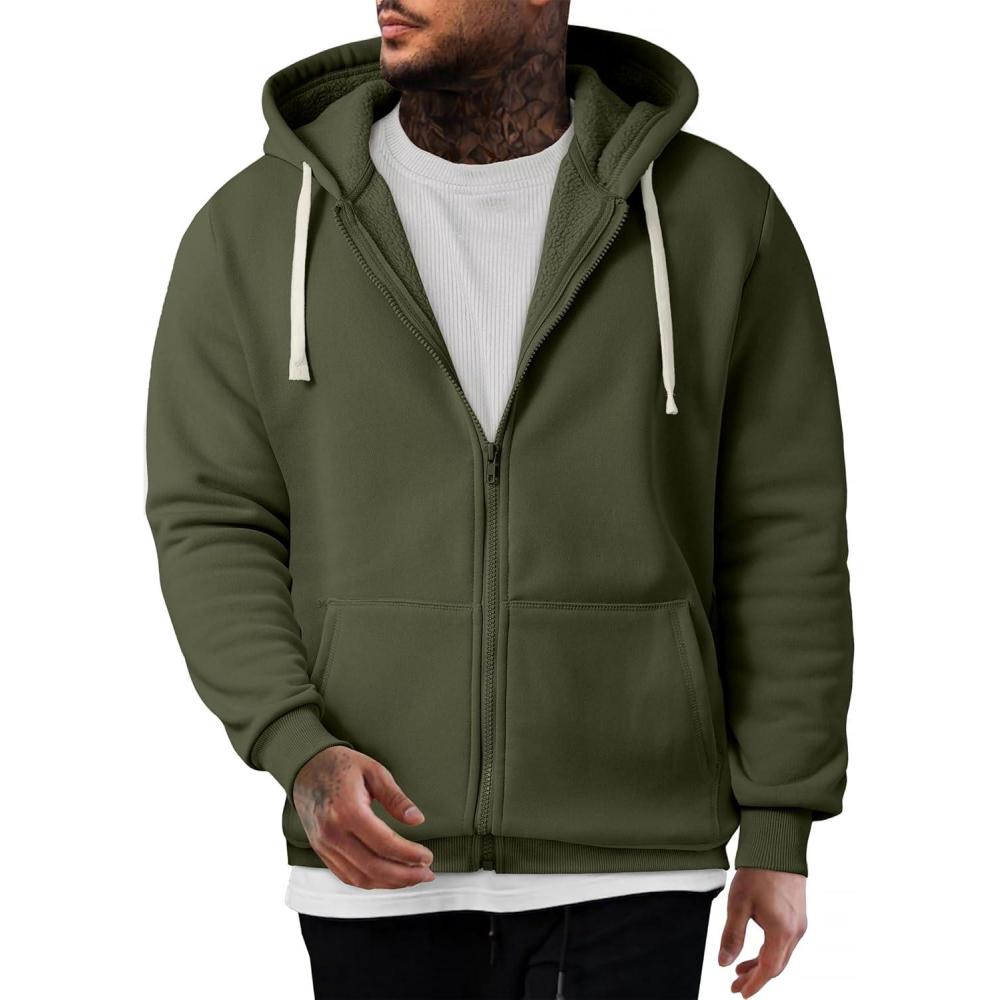imageJMIERR Mens Full Zip Hooded Fleece Drawstring Hoodies Pullover Sweatshirts Casual Long Sleeve ShirtsMoss Green
