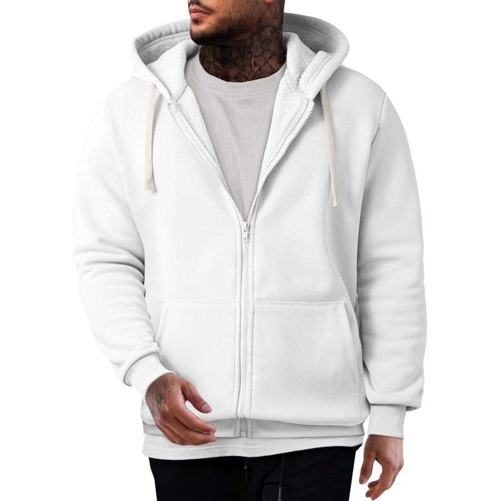 imageJMIERR Mens Full Zip Hooded Fleece Drawstring Hoodies Pullover Sweatshirts Casual Long Sleeve ShirtsWhite