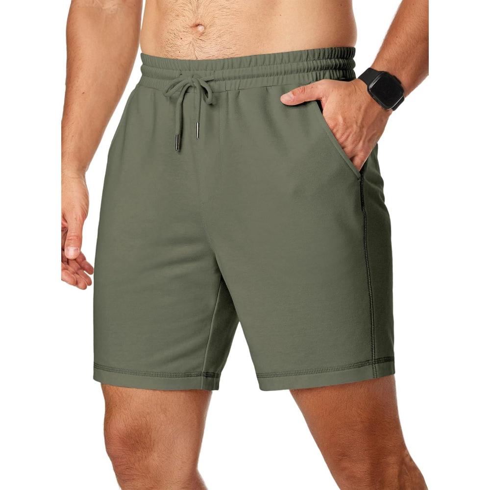 imageJMIERR Mens Gym Shorts Cotton 7quot Running Comfy Workout Shorts Zipper Pocket Sweat ShortsA Green
