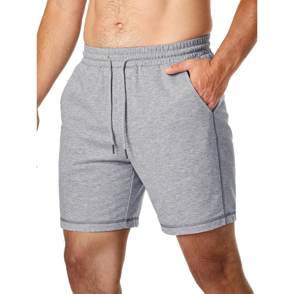 imageJMIERR Mens Gym Shorts Cotton 7quot Running Comfy Workout Shorts Zipper Pocket Sweat ShortsC Grey