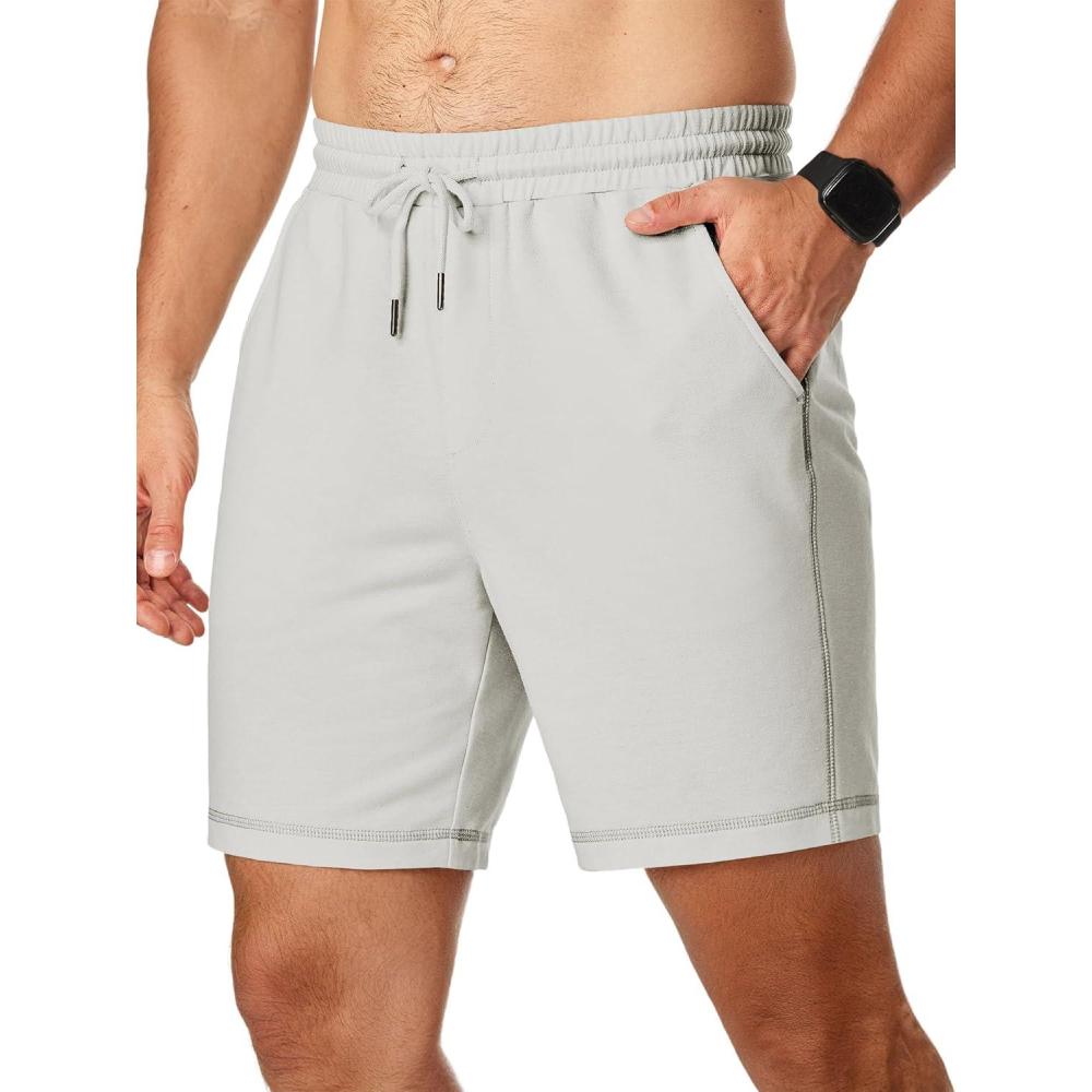 imageJMIERR Mens Gym Shorts Cotton 7quot Running Comfy Workout Shorts Zipper Pocket Sweat ShortsD Grey 01