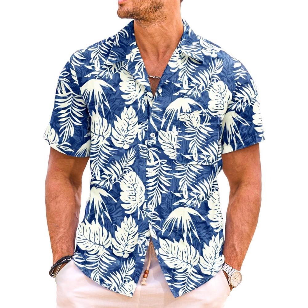 imageJMIERR Mens Hawaiian Shirt Short Sleeve Beach Shirts for Men Floral Casual Button Down Shirts Tropical Holiday Shirts2 Blue