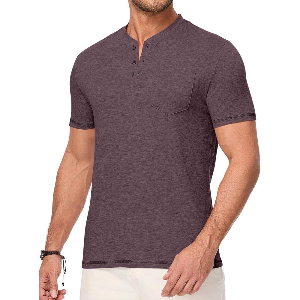 imageJMIERR Mens Henley Shirts Short Sleeve Casual Basic Button Up Tees Pocket T Shirts for MenWild Ginger