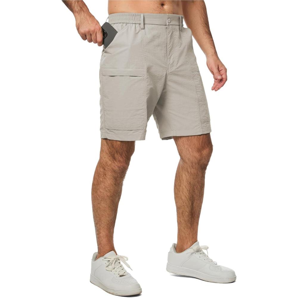 imageJMIERR Mens Hiking Cargo Shorts Casual Stretch Water Resistant QuickDry Lightweight Shorts Mens Golf Shorts with 5 PocketsApricot