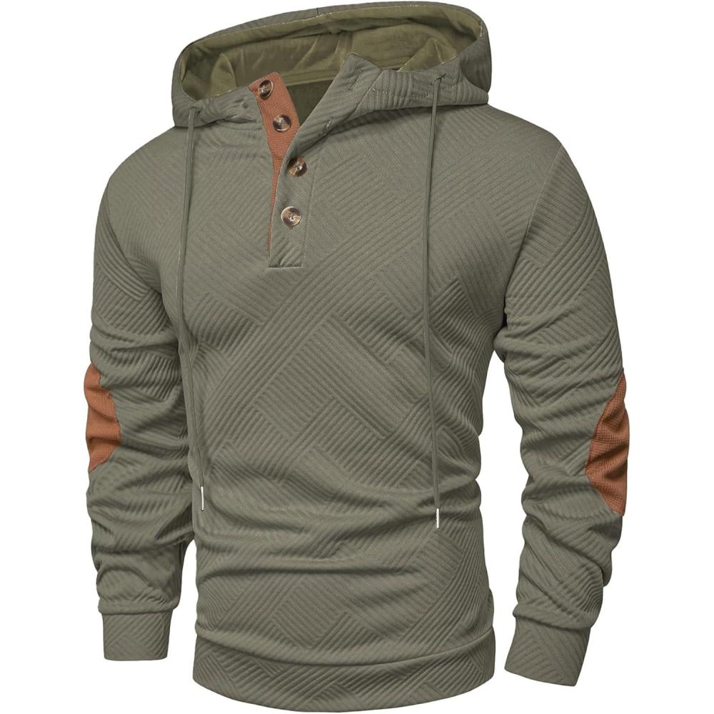 imageJMIERR Mens Hoodies Fall Casual Cotton Textured Long Sleeve Half Button Pullover Hooded SweatshirtsJungle Green