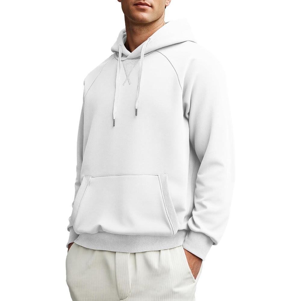 imageJMIERR Mens Hoodies Sweatshirt Casual Ribbed Vstitch Neckline Solid Drawstring Pullover Sweatshirts 2025 Fall FasionBurgundy