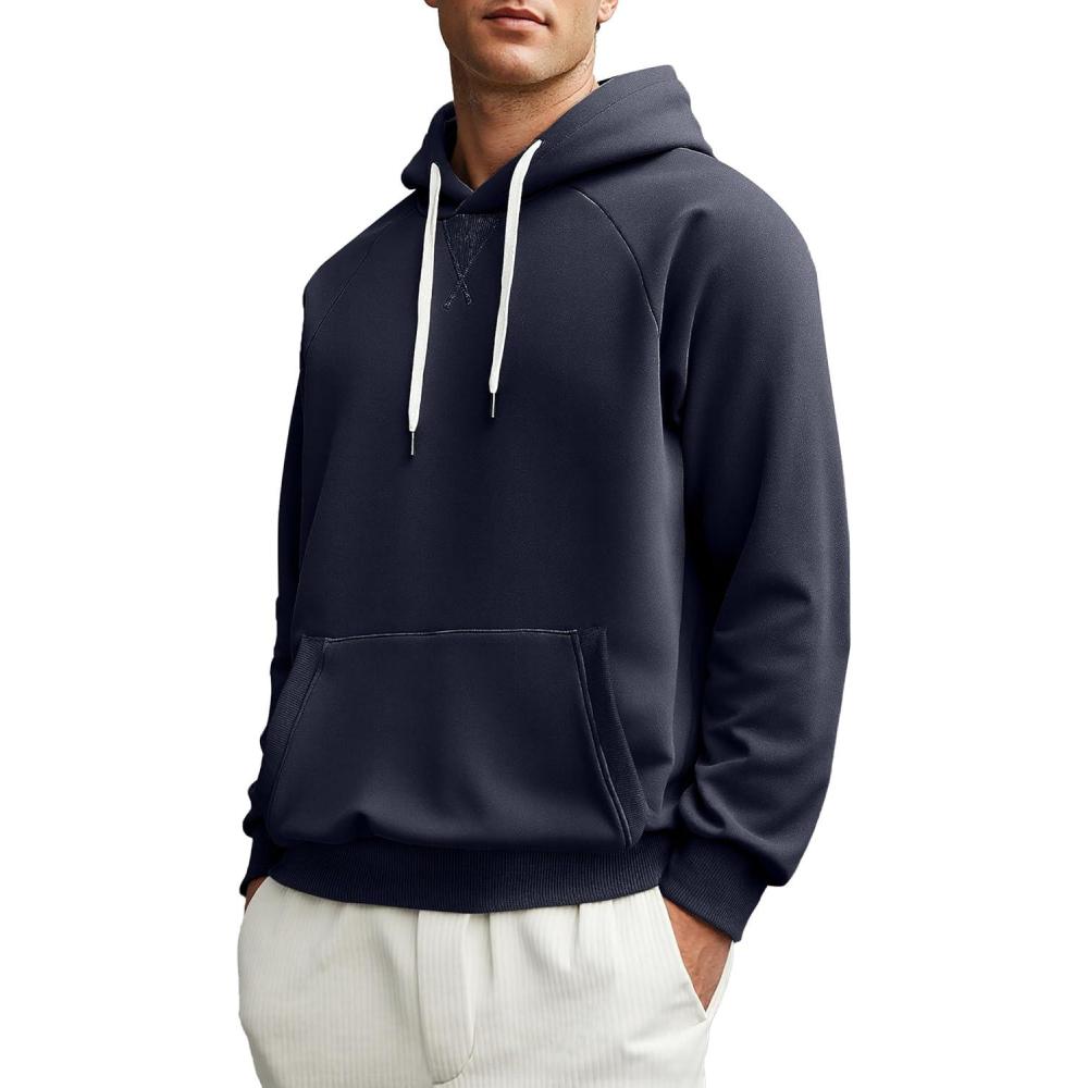 imageJMIERR Mens Hoodies Sweatshirt Casual Ribbed Vstitch Neckline Solid Drawstring Pullover Sweatshirts 2025 Fall FasionNavy Blue