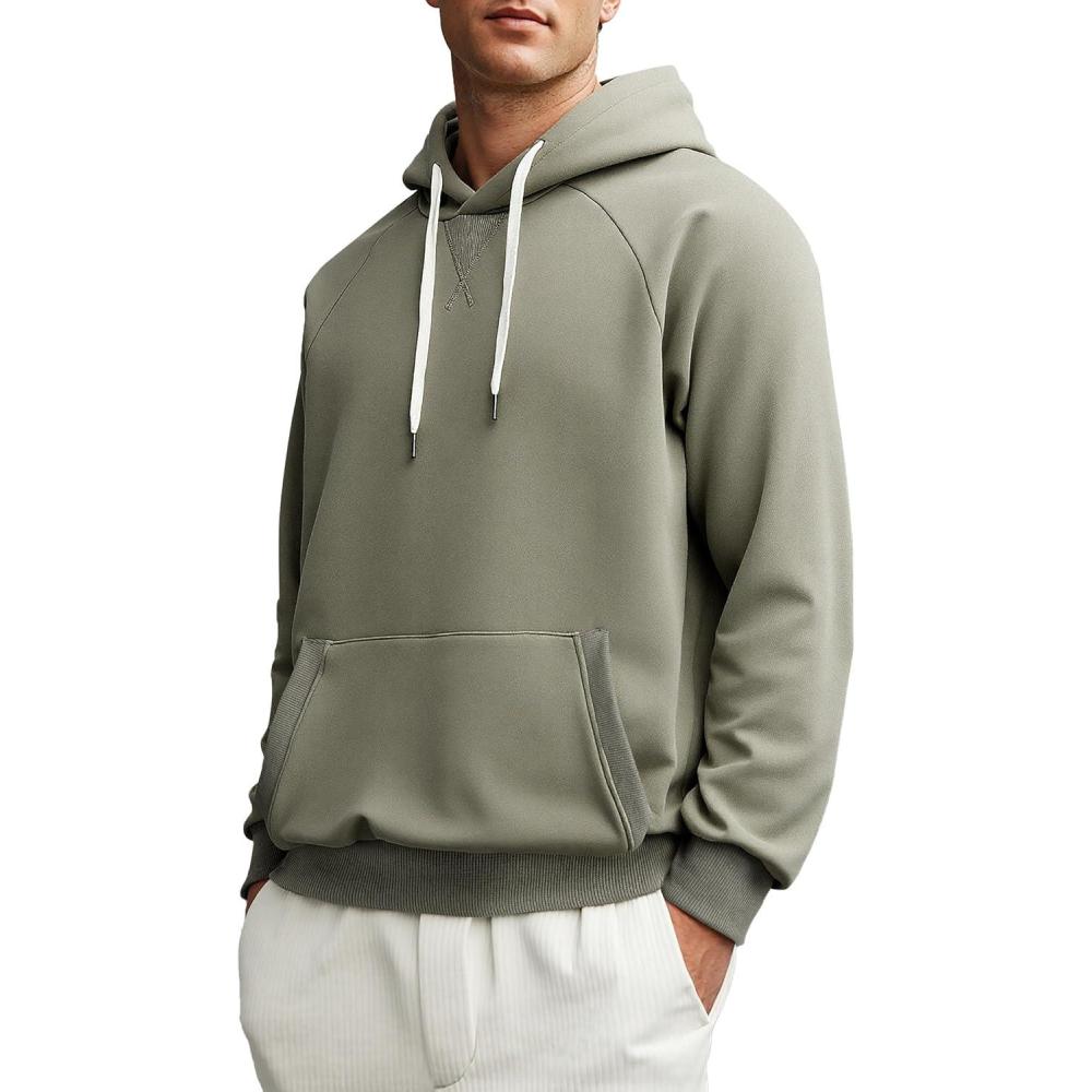 imageJMIERR Mens Hoodies Sweatshirt Casual Ribbed Vstitch Neckline Solid Drawstring Pullover Sweatshirts 2025 Fall FasionSage Green