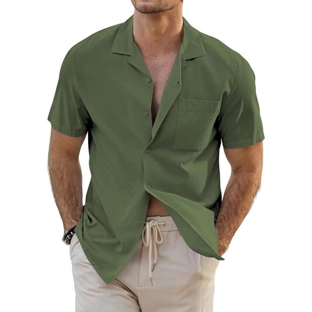 imageJMIERR Mens Linen Shirts Casual Short Sleeve Button Down Shirts Wrinkle Free Vacation Beach Summer TopsLight Green