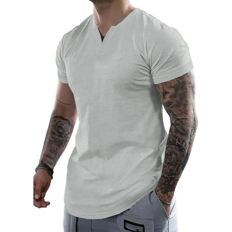 imageJMIERR Mens Muscle Slim T Shirts Summer V Neck Gym Shirt Casual Cotton Workout Athletic Longline TeesB Light Grey