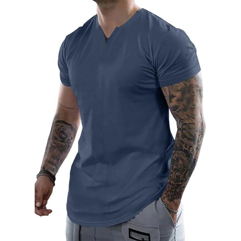 imageJMIERR Mens Muscle Slim T Shirts Summer V Neck Gym Shirt Casual Cotton Workout Athletic Longline TeesD Blue 3
