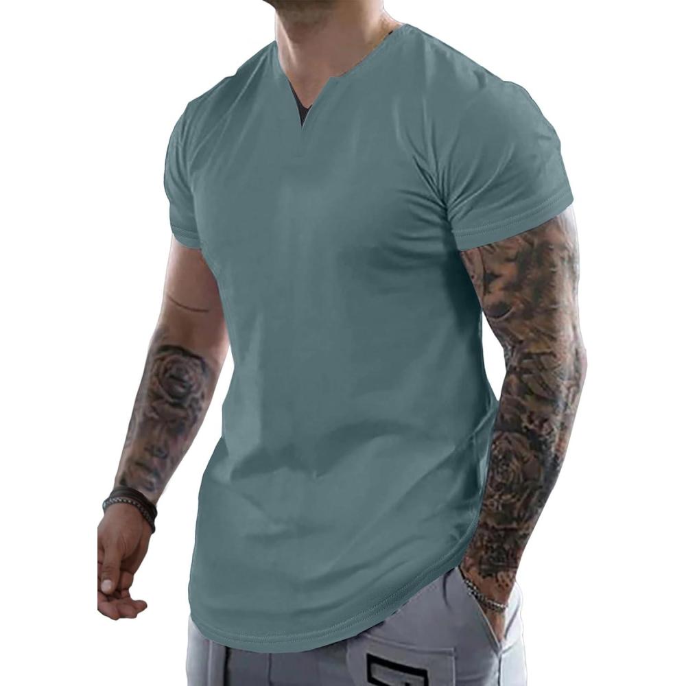 imageJMIERR Mens Muscle Slim T Shirts Summer V Neck Gym Shirt Casual Cotton Workout Athletic Longline TeesE Blue 4