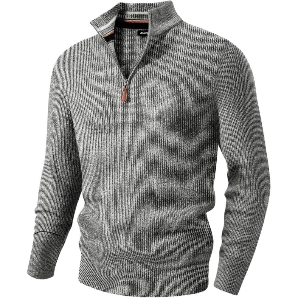 imageJMIERR Mens Quarter Zip Pullover Sweaters Casual Long Sleeve Fall Knit Texture SweaterGrey