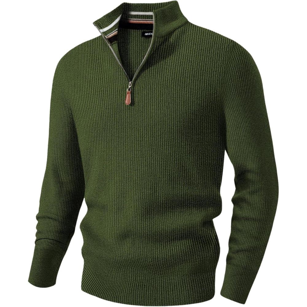 imageJMIERR Mens Quarter Zip Pullover Sweaters Casual Long Sleeve Fall Knit Texture SweaterMoss Green