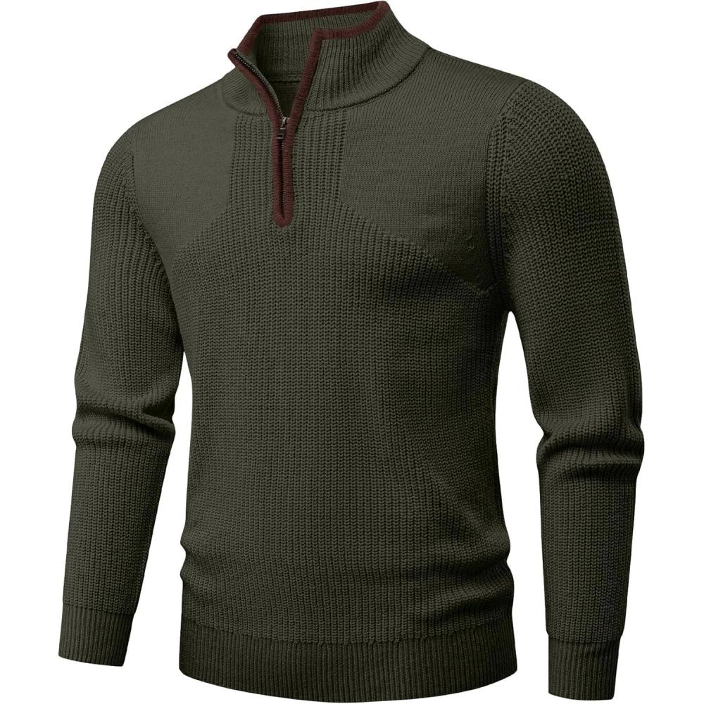 imageJMIERR Mens Quarter Zip Sweater Lightweight Mock Neck Casual Long Sleeve Knitted Solid Pullover SweatersA1 Green
