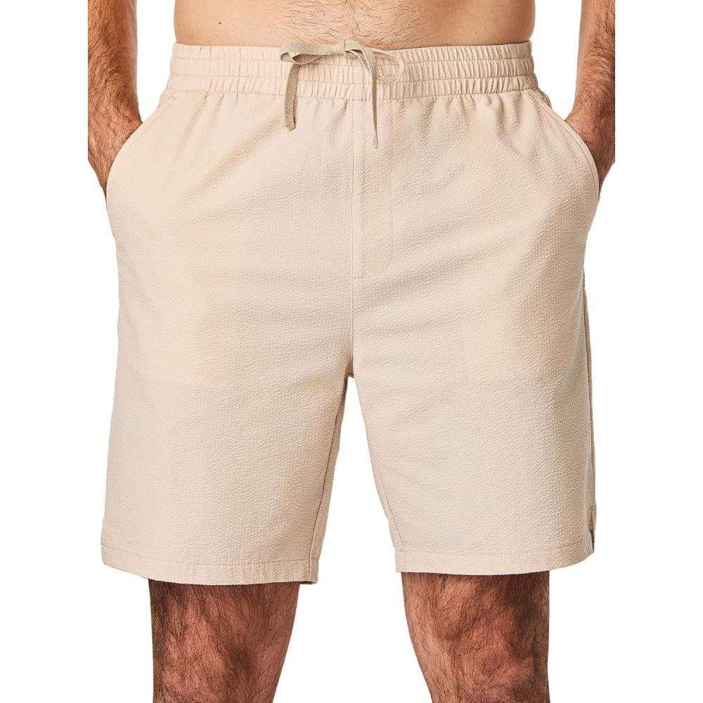 imageJMIERR Mens Seersucker Shorts Casual Stretch Elastic Waist Drawstring Summer Beach Short 7 inch Inseam with PocketsKhaki