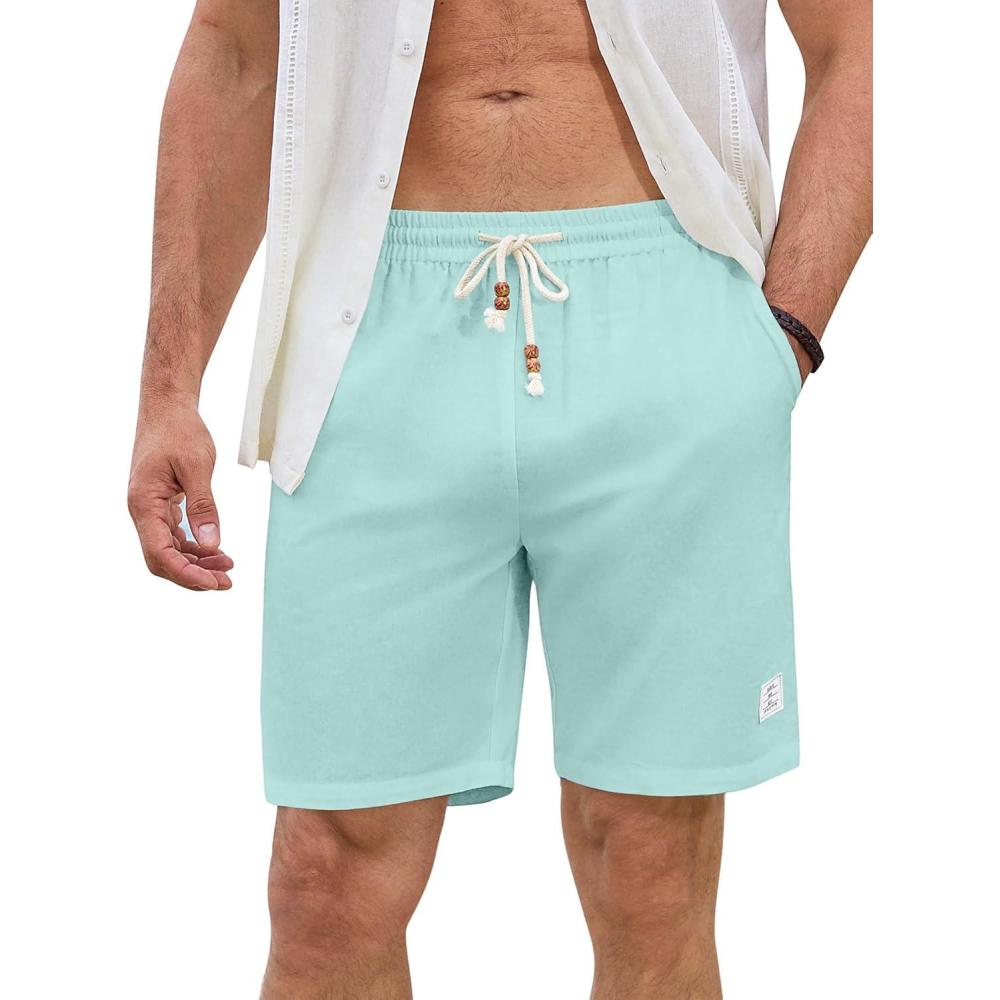 imageJMIERR Mens Shorts Linen Cotton 7quot Casual Elastic Waist Drawstring Lightweight Summer Beach Shorts with PocketsA5 Sky Blue