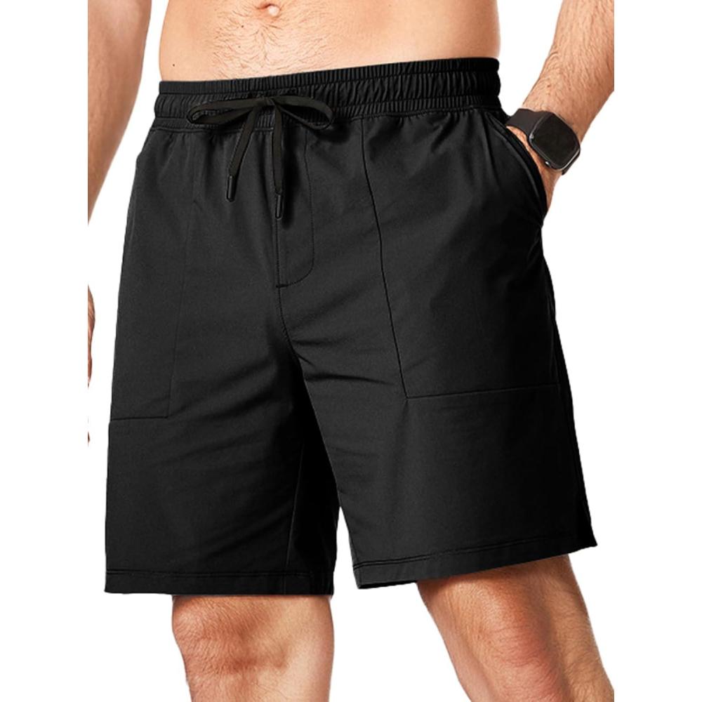 imageJMIERR Mens Shorts Running Athletic Shorts Waterproof Quick Dry 7quot Gym Workout Breathable Shorts0 Black