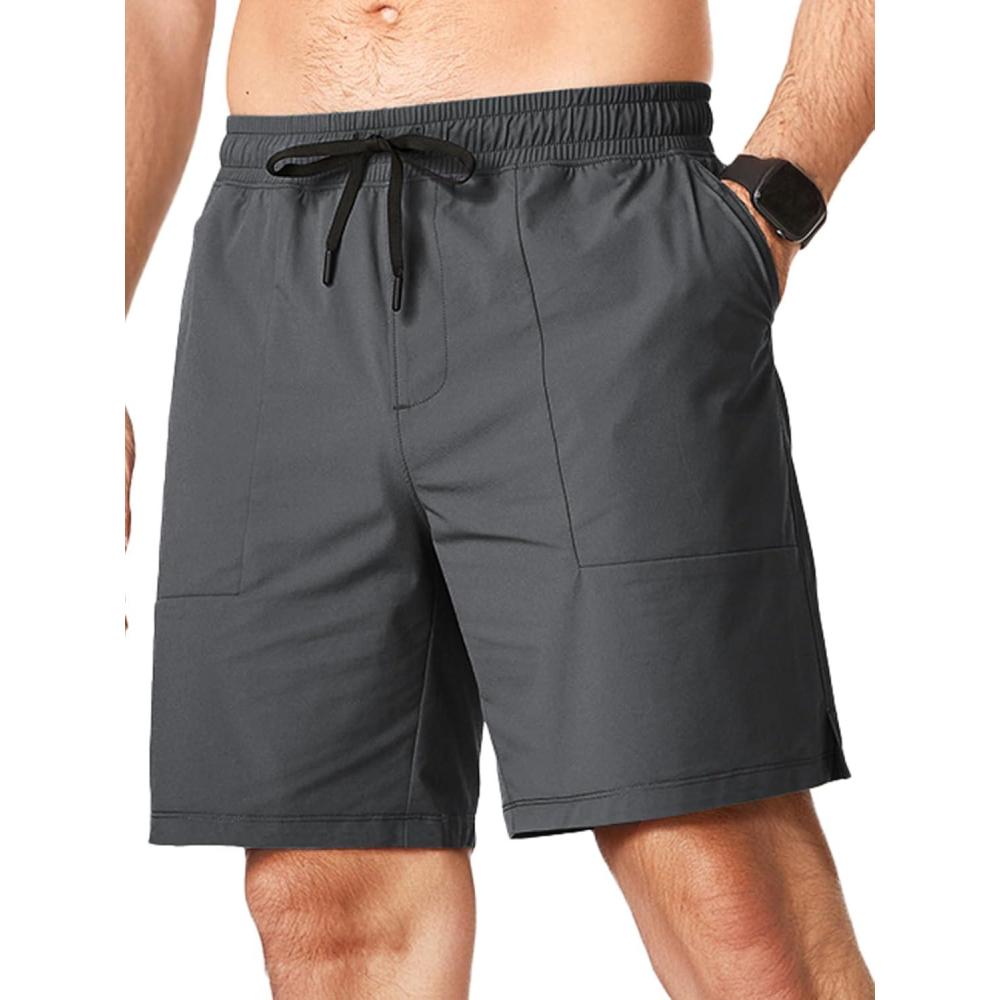 imageJMIERR Mens Shorts Running Athletic Shorts Waterproof Quick Dry 7quot Gym Workout Breathable ShortsA Dark Grey