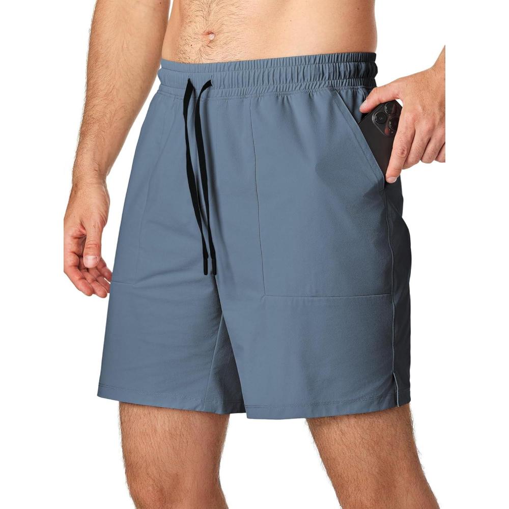 imageJMIERR Mens Shorts Running Athletic Shorts Waterproof Quick Dry 7quot Gym Workout Breathable ShortsB Light Blue