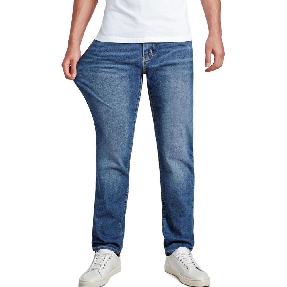 imageJMIERR Mens Stretch Jeans Regular Fit Straight Leg Casual Denim PantsTeal Blue