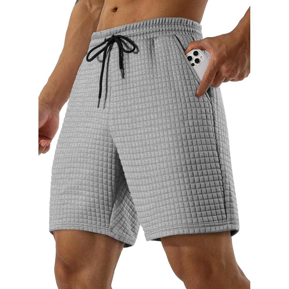 imageJMIERR Mens Sweat Shorts Casual Stretch Elastic Waist Waffle Workout Gym Short 7 inch Inseam Running Short with PocketA Light Grey