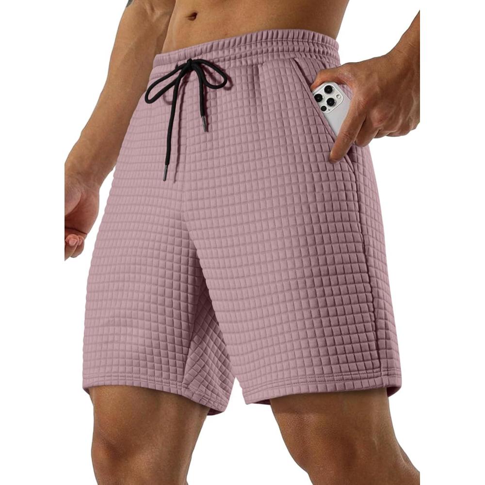 imageJMIERR Mens Sweat Shorts Casual Stretch Elastic Waist Waffle Workout Gym Short 7 inch Inseam Running Short with PocketPurple