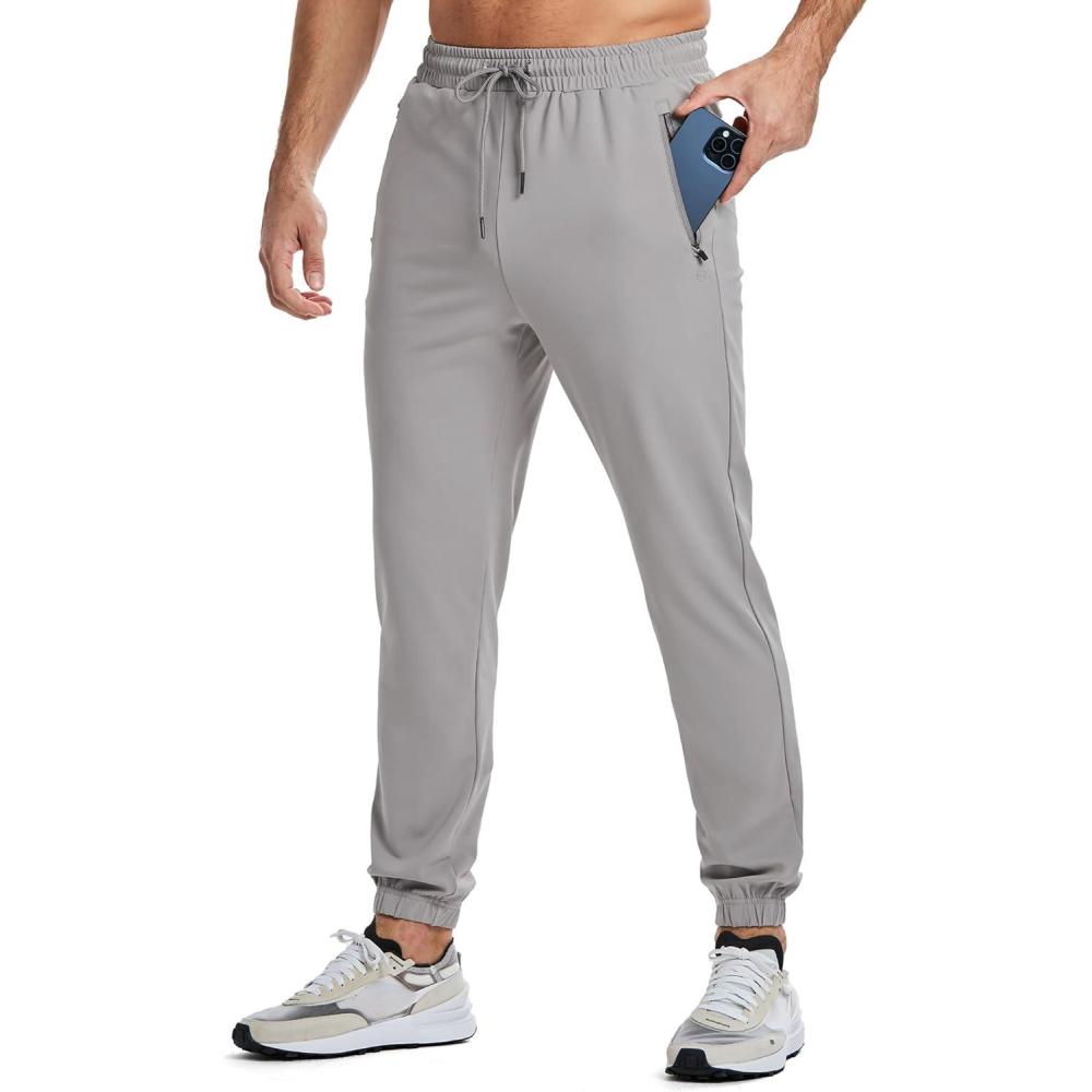 imageJMIERR Mens Sweatpants with Zipper Pockets Athletic Training Track Joggers Drawstring Stretch Elastic Waist PantsLight Grey