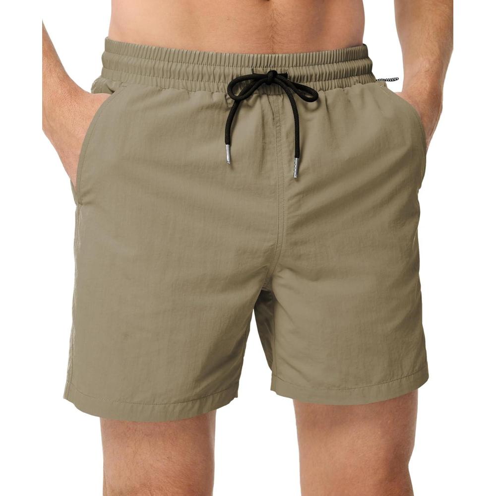 imageJMIERR Mens Swim Trunks with Mesh Lining Beach Swimming Shorts for Men Lightweight Swimwear Summer Sports ShortParchment