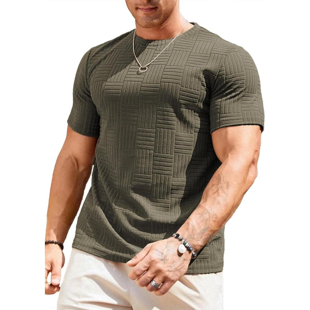 imageJMIERR Mens TShirt Casual Stretch Solid Crewneck Short Sleeve Tees Textured ShirtsJungle Green