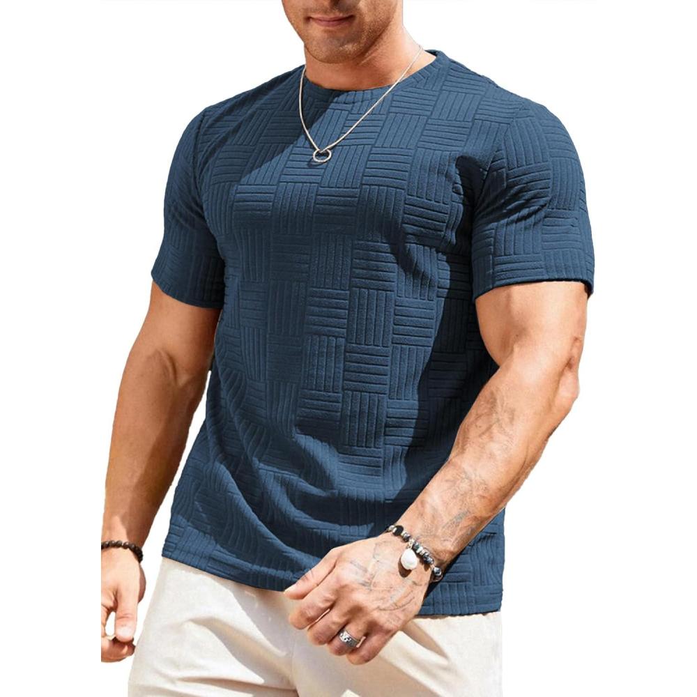 imageJMIERR Mens TShirt Casual Stretch Solid Crewneck Short Sleeve Tees Textured ShirtsReal Teal