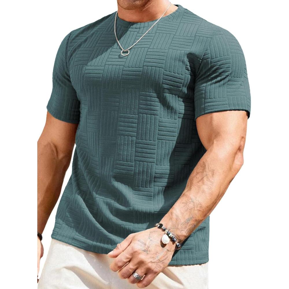 imageJMIERR Mens TShirt Casual Stretch Solid Crewneck Short Sleeve Tees Textured ShirtsSkobeloff
