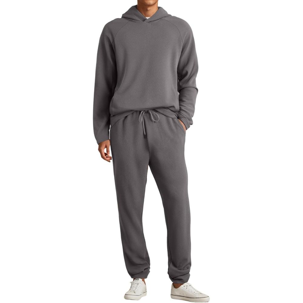 imageJMIERR Mens Textured Track Suits 2 Piece Set with Hoodie Sweatshirt and Sweatpants 2025 Casual Sweatsuit Set Airport OutfitsA Grey