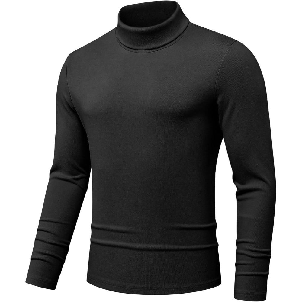 imageJMIERR Mens Thermal Mock Turtleneck Shirts Casual Long Sleeve Lightweight Pullover Sweaters Undershirt Slim Fit TopBlack