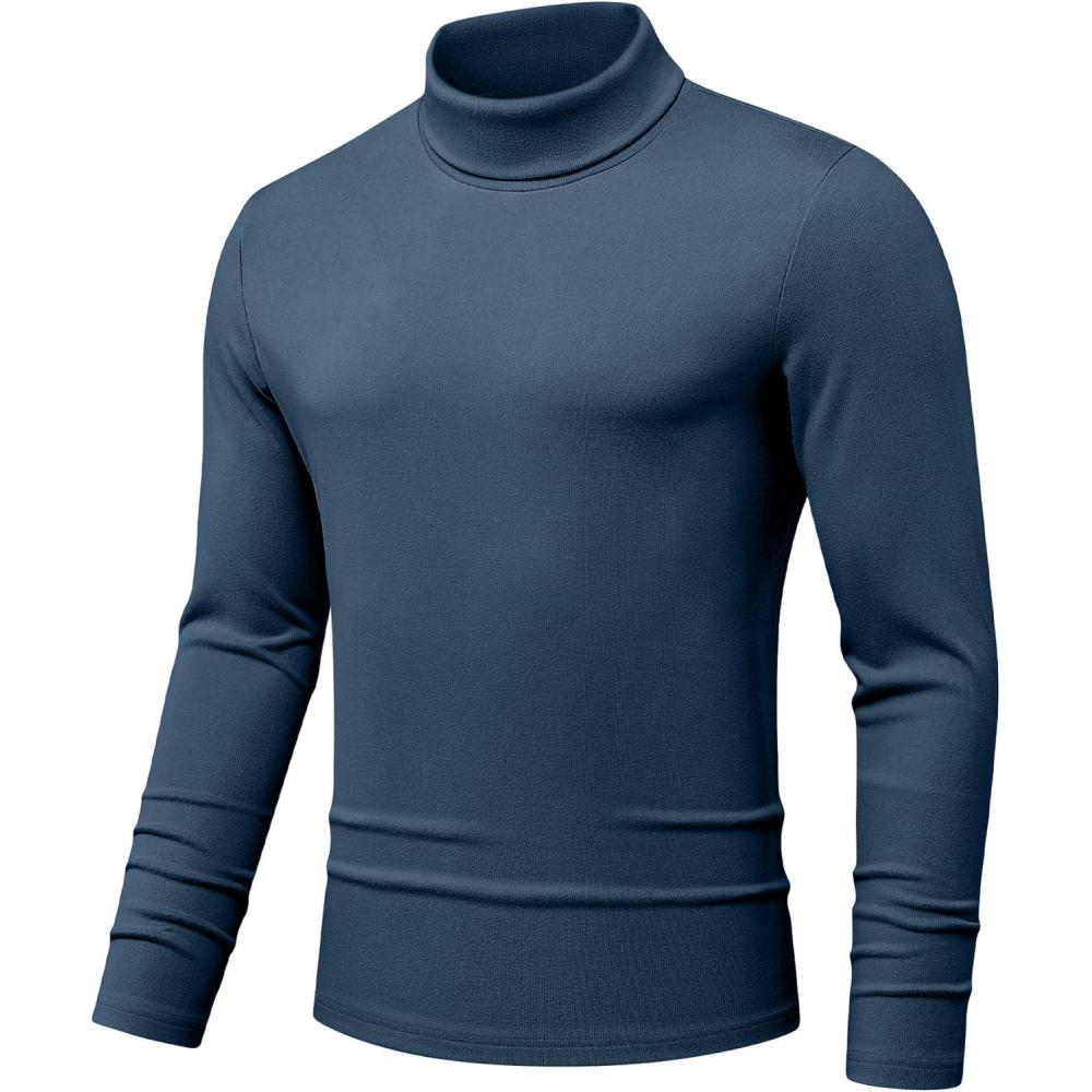 imageJMIERR Mens Thermal Mock Turtleneck Shirts Casual Long Sleeve Lightweight Pullover Sweaters Undershirt Slim Fit TopSail Blue