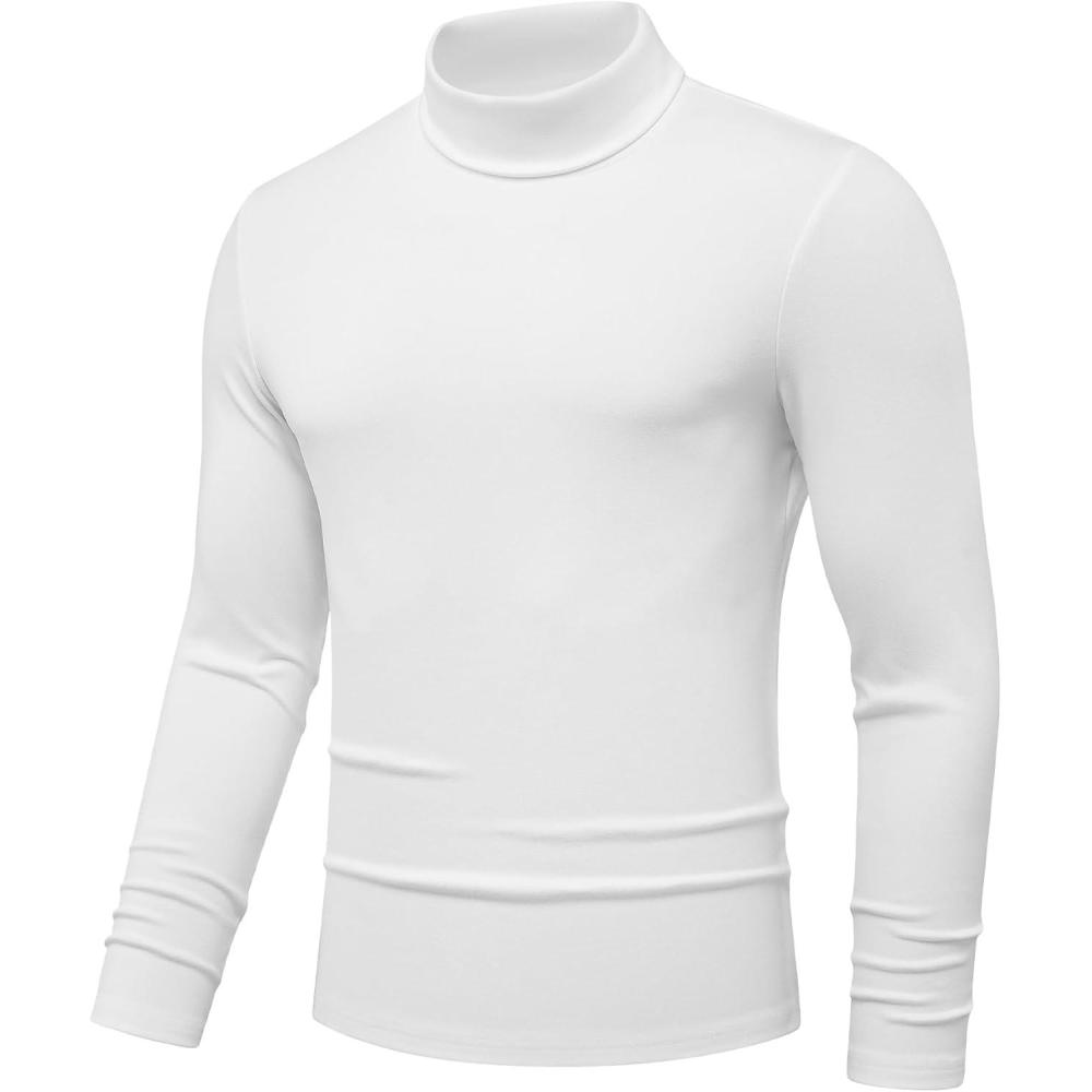 imageJMIERR Mens Thermal Mock Turtleneck Shirts Casual Long Sleeve Lightweight Pullover Sweaters Undershirt Slim Fit TopWhite