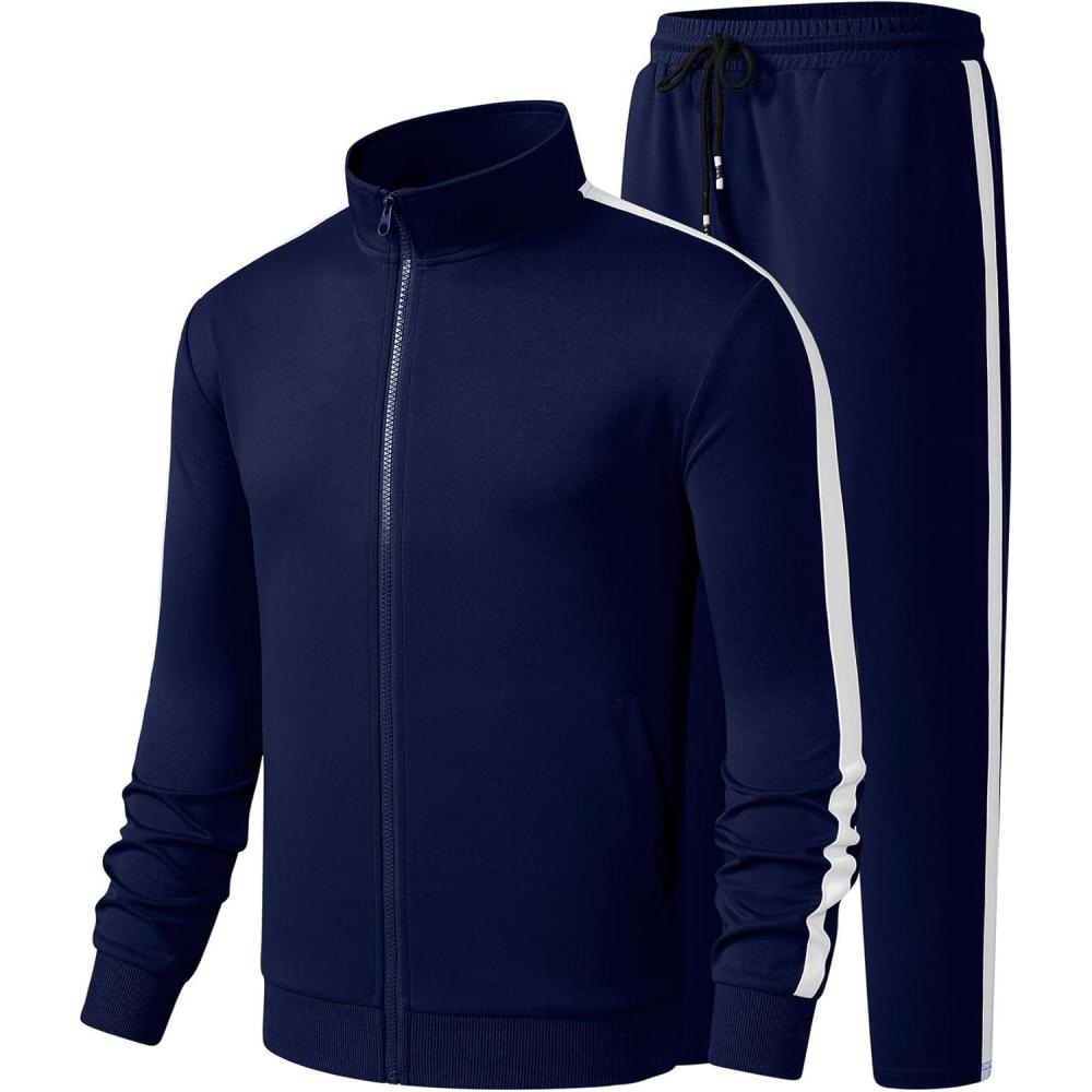 imageJMIERR Mens Track Suits 2 Piece Full Zip Sports Outfits Set Sweatshirt and Joggers SweatpantsNavy Blue
