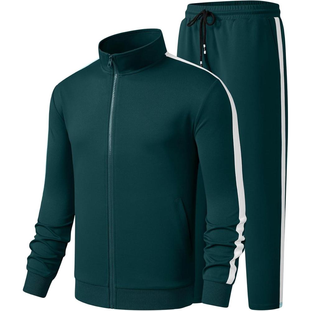 imageJMIERR Mens Track Suits 2 Piece Full Zip Sports Outfits Set Sweatshirt and Joggers SweatpantsSea Green