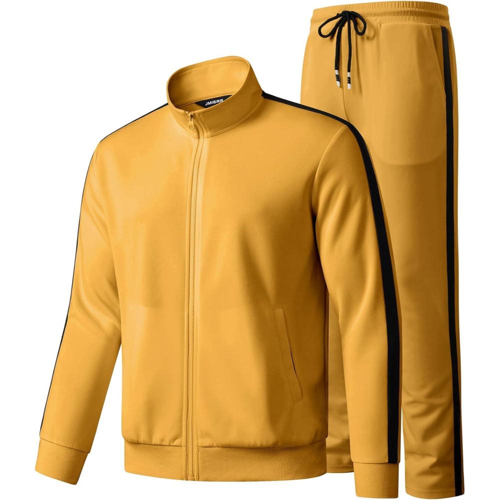 imageJMIERR Mens Track Suits 2 Piece Full Zip Sports Outfits Set Sweatshirt and Joggers SweatpantsYellow