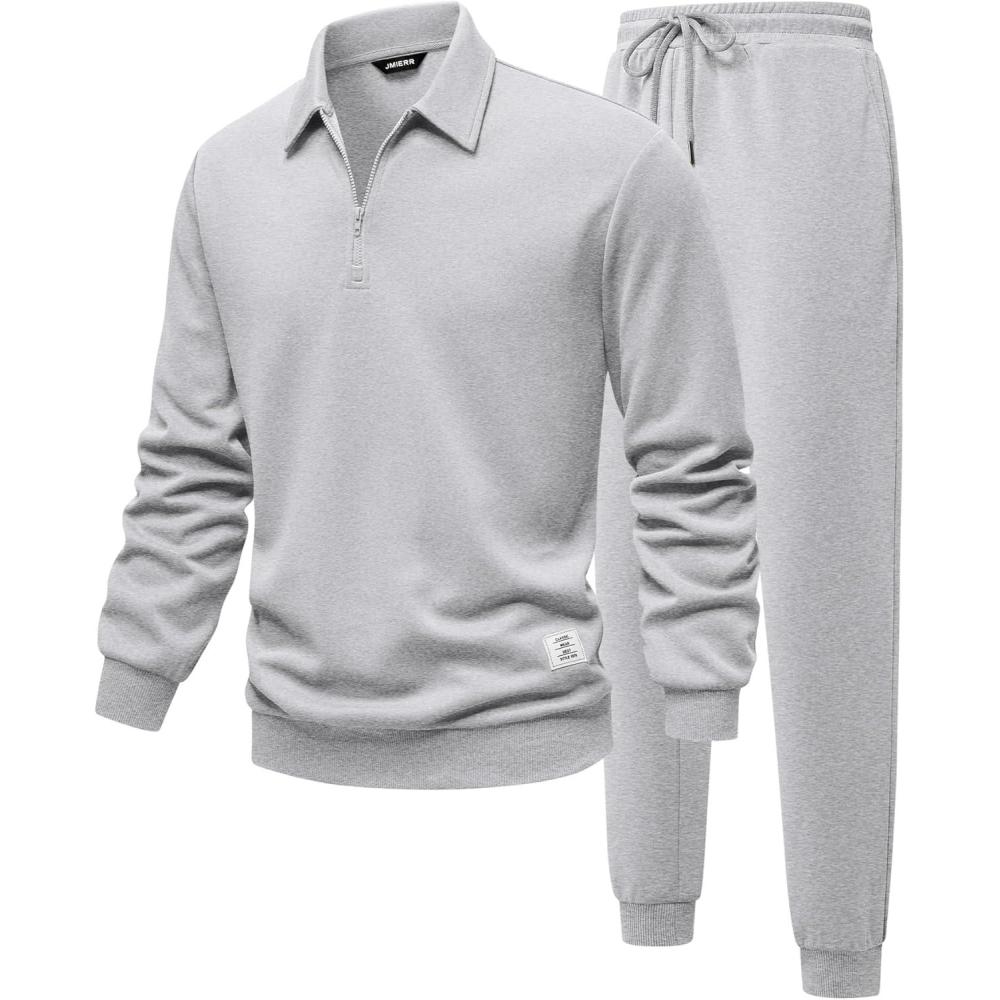 imageJMIERR Mens Track Suits 2 Piece Outfits Quarter Zipper Polo Shirt Tracksuit ampamp Joggers Sweatpants Sweatsuit SetsLight Grey