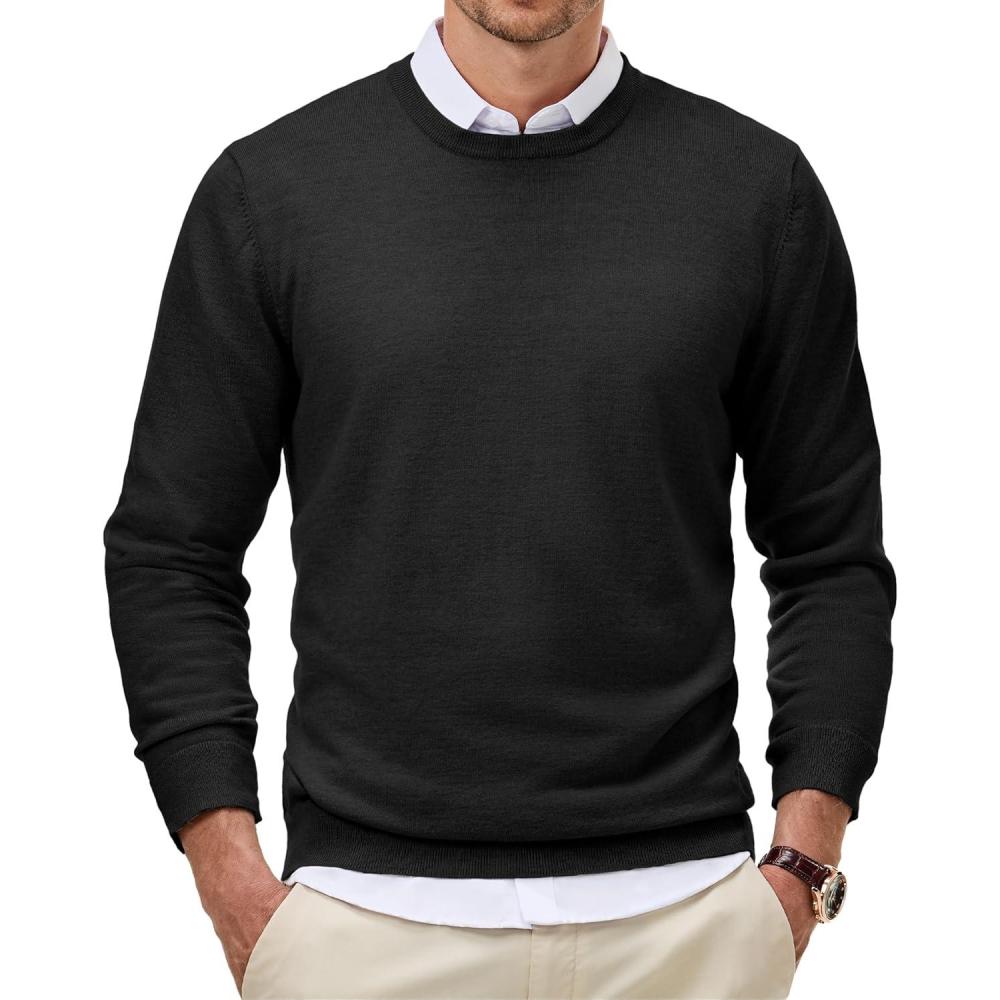 imageJMIERR Mens Wool Blend Classic Crew Neck Casual Fall SweatersBlack