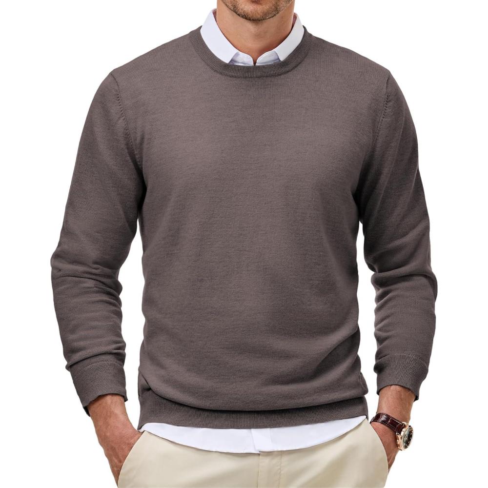 imageJMIERR Mens Wool Blend Classic Crew Neck Casual Fall SweatersDark Brown
