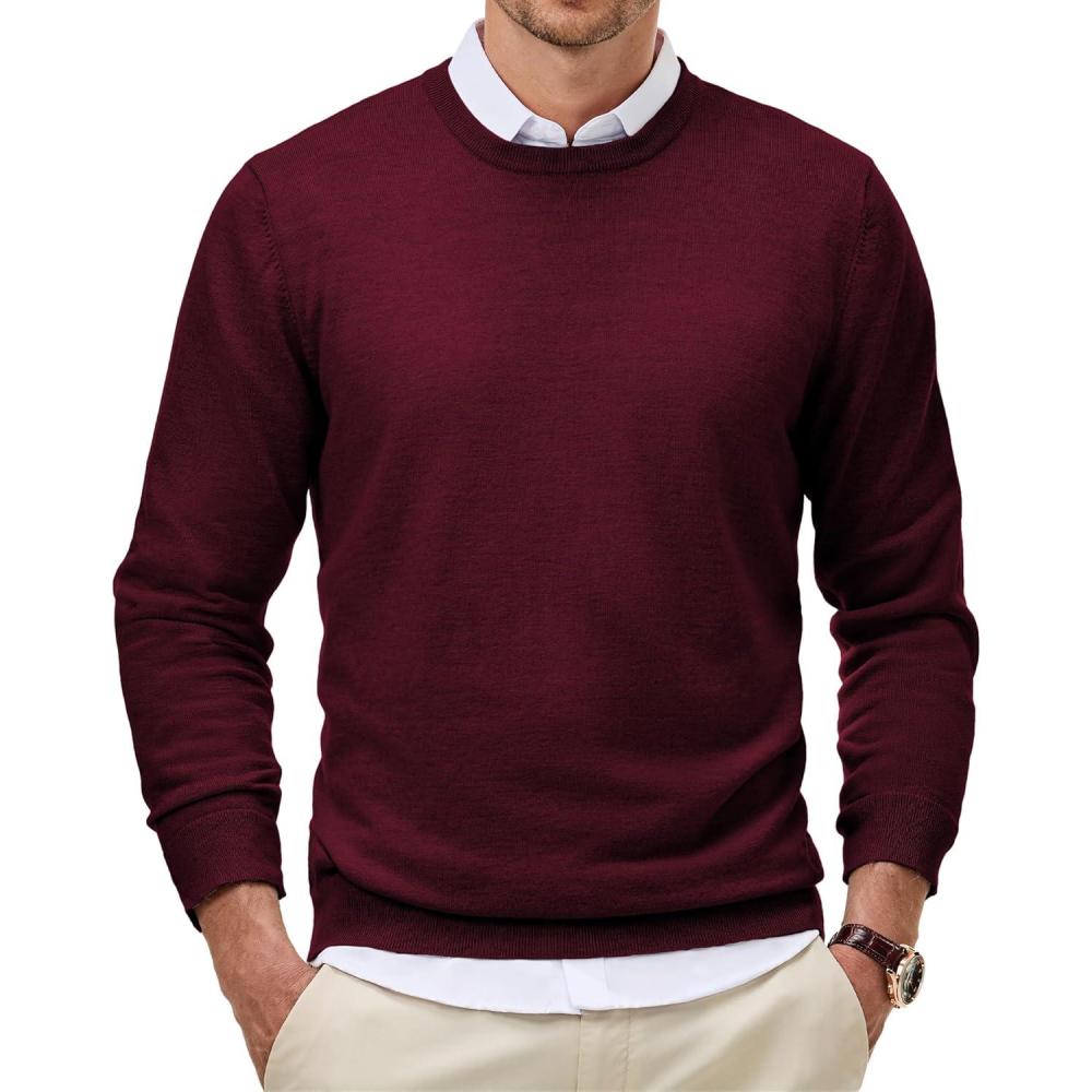 imageJMIERR Mens Wool Blend Classic Crew Neck Casual Fall SweatersDark Red